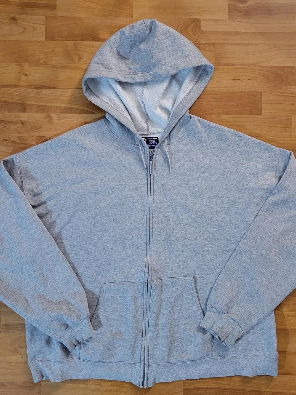 STARTER Light Gray Full-Zip Hoodie Longsleeve Sweater Casual Fall Winter, Big XL